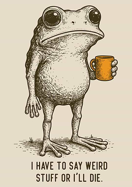Funny Frog Quote Poster, I Have to Say Weird Stuff Wall Art, Vintage Humor Illustration Print