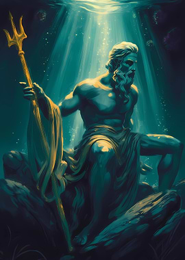 Poseidon underwater with trident