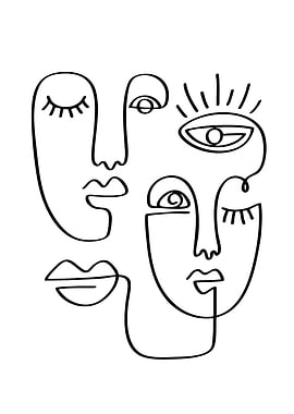 Abstract Faces Line Art