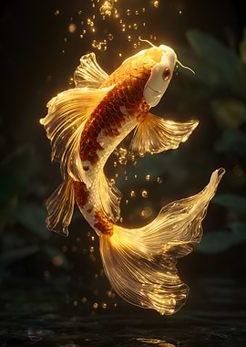 Golden Koi Fish in Dark Water
