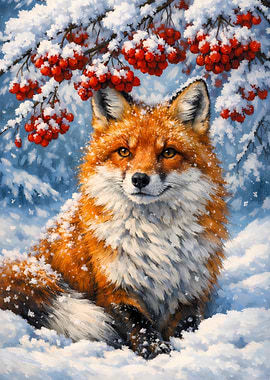 Fox in Winter Wonderland painting