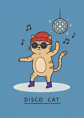 Disco Cat Cartoon Illustration