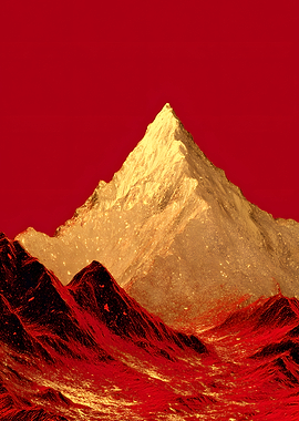 Golden Mountain Peak on Red Landscape