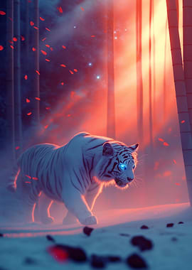 White Tiger in a Bamboo Forest