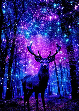 Stag in a starry forest
