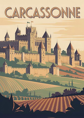 Carcassonne Castle Travel Poster