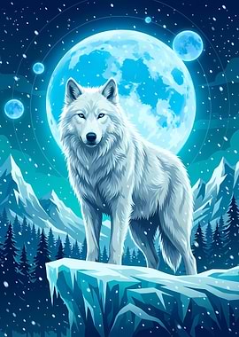 White Wolf Under the Moonlight