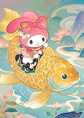 My Melody riding a golden fish