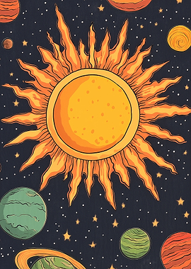 Cosmic Sun and Planets Illustration