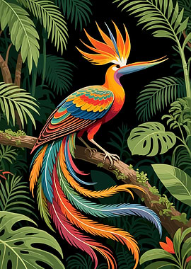 Colorful Bird in Tropical Jungle