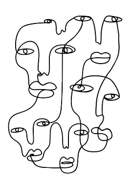 Abstract Faces Line Art