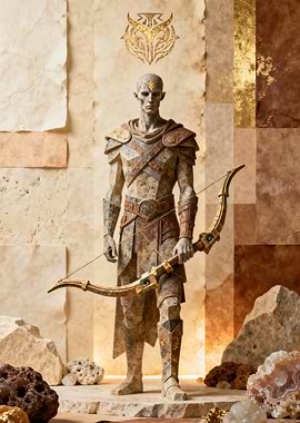 Stone Archer Statue with Golden Bow