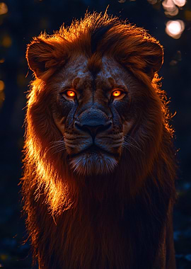 Lion with Glowing Eyes Portrait