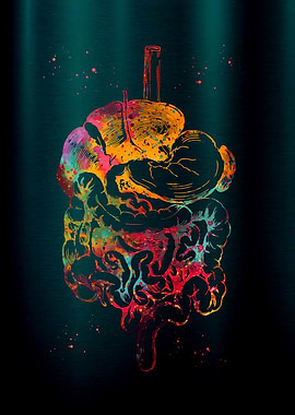 Colorful Human Digestive System Anatomy Art