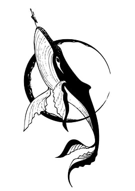 Whale and Diver Black and White