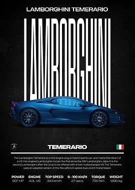 Lamborghini Temerario Car Poster
