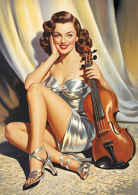Pin-up girl with violin