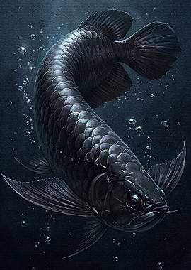 Black Arowana Fish in Dark Water