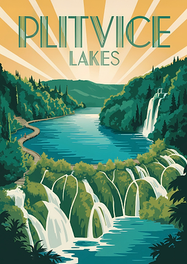 Plitvice Lakes Vintage Travel Poster