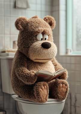 Teddy Bear Reading on Toilet