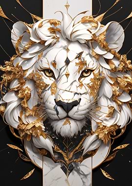 Lion Portrait: White and Gold Majesty
