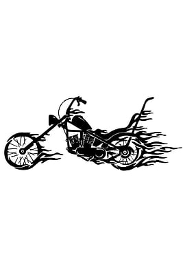 Black Motorcycle with Flames Silhouette