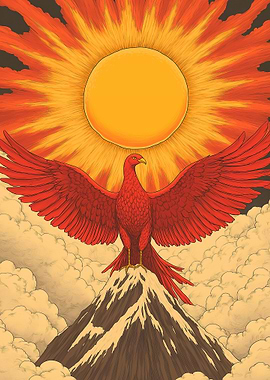 Phoenix Rising Above Mountain Peak