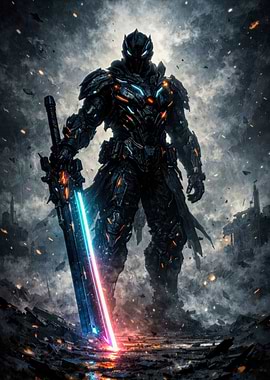 Futuristic Knight with Glowing Sword
