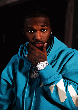 Pop Smoke Portrait in Blue Hoodie