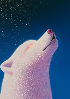 White Wolf Howling at Stars