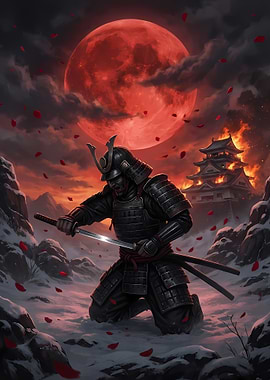 Samurai Warrior Under Blood Moon