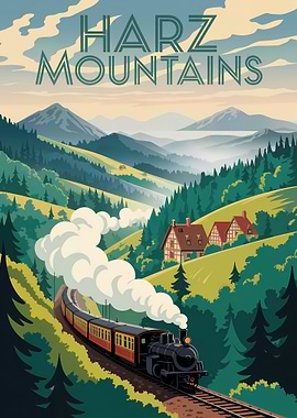 Harz Mountains Train Travel Poster
