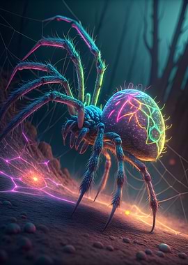 Neon Spider in Web