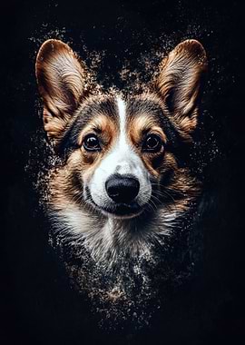 Corgi Portrait with Digital Dust Effect