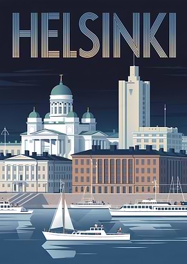 Helsinki Cityscape Travel Poster