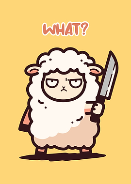 Angry Sheep with Knife Cartoon