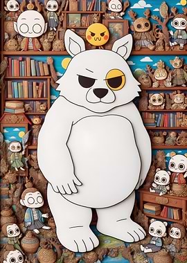 Ominous White Bear with Cartoon Figures
