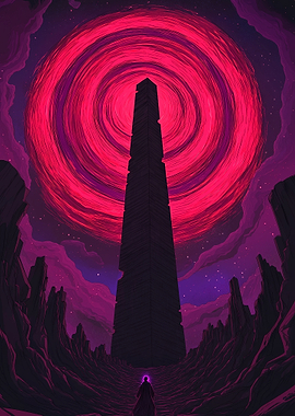 Monolith and Crimson Sky Digital Art