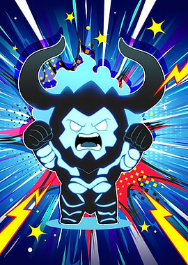 Cartoon Monster with Horns and Lightning