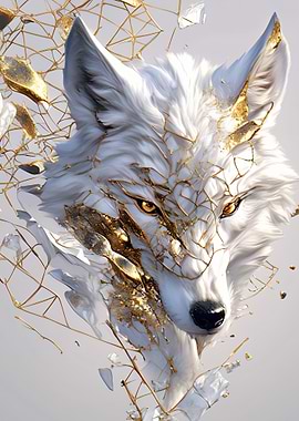 White and Gold Wolf Portrait