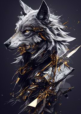 Abstract Wolf Portrait with Golden Accents