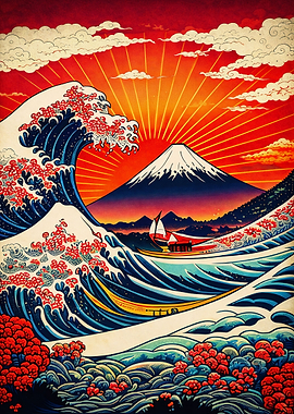 Japanese Wave and Mount Fuji Art