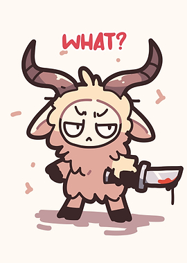Angry Goat with Knife Cartoon Illustration