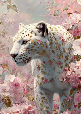 Albino Leopard in Cherry Blossoms