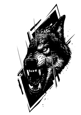 Aggressive Wolf Head Black and White