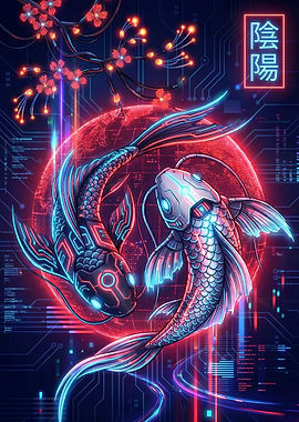 Cyberpunk Koi Fish Yin Yang