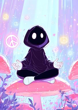 Meditating Figure on Mushroom in Dreamscape