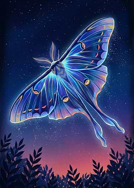 Luna Moth Night Sky Illustration