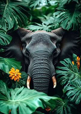 Elephant in Lush Tropical Foliage