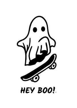 Ghost on Skateboard with 'Hey Boo!'